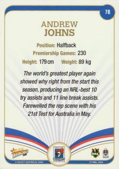 2006 Select Invincible #78 Andrew Johns Back